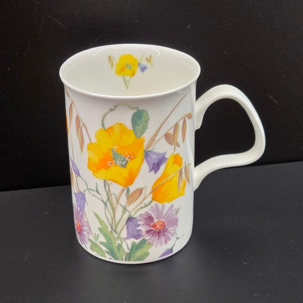 Roy Kirkham Fine Bone China Wildflower Meadow Coffee Mug England Yellow Poppies
